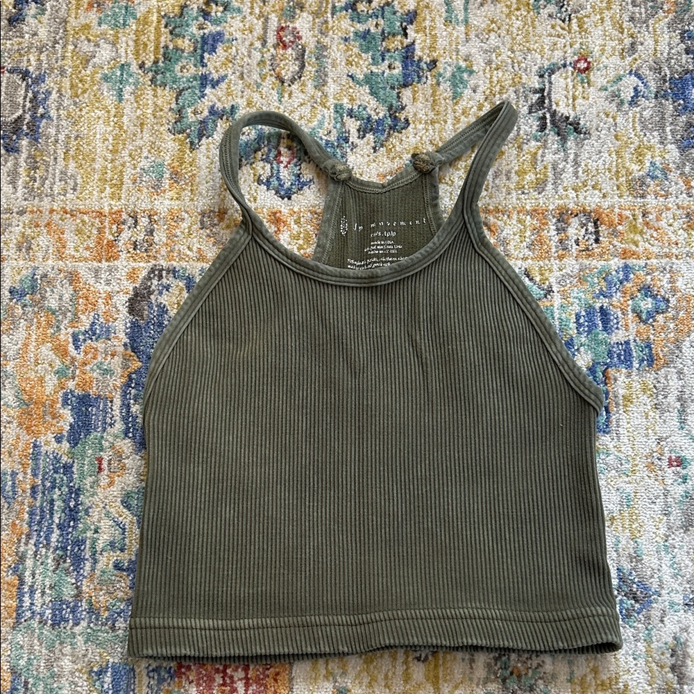 Olive Green fp movement happiness runs cropped tank
